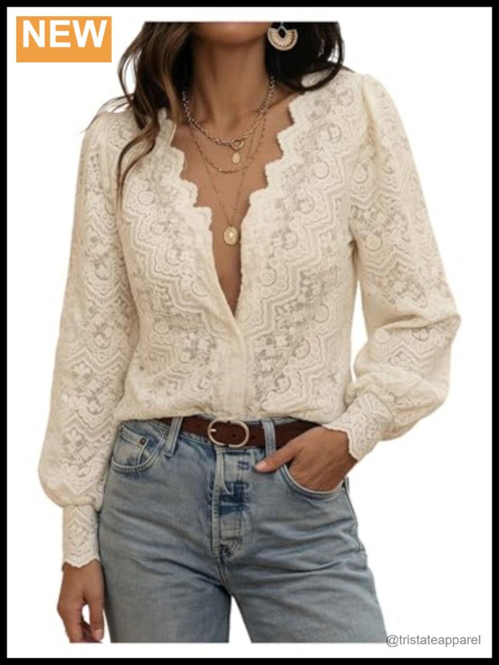 Women's Sheer Lace Peasant Blouse Long Sleeve Boho Embroidered Button Down